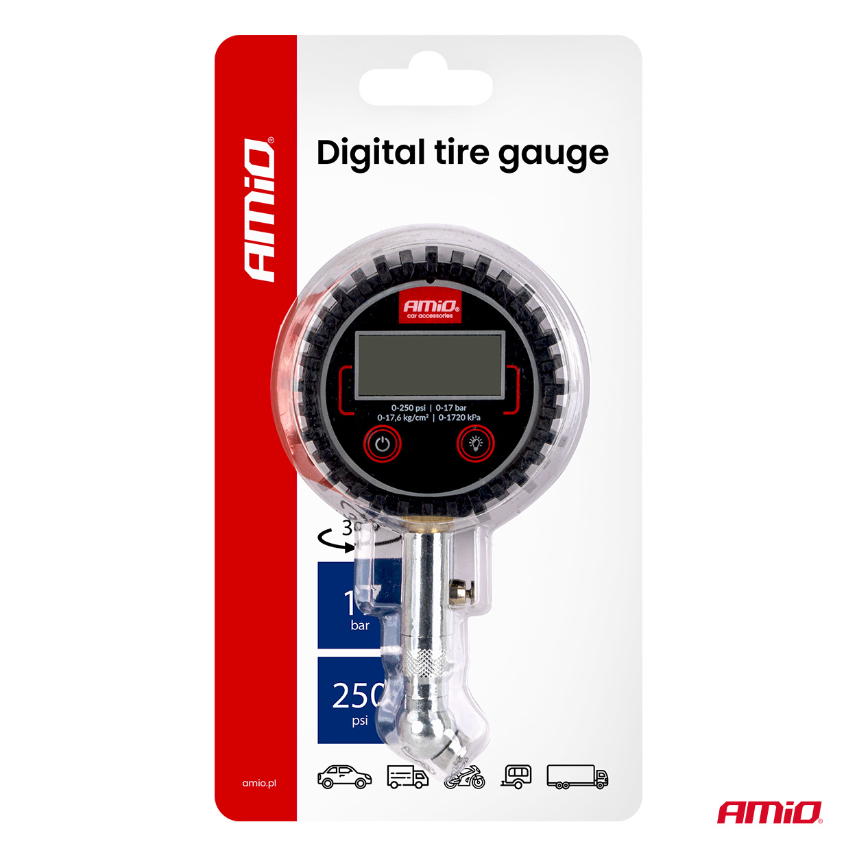 Pneumerač digitálny max 17bar s otočnou hlavicou 